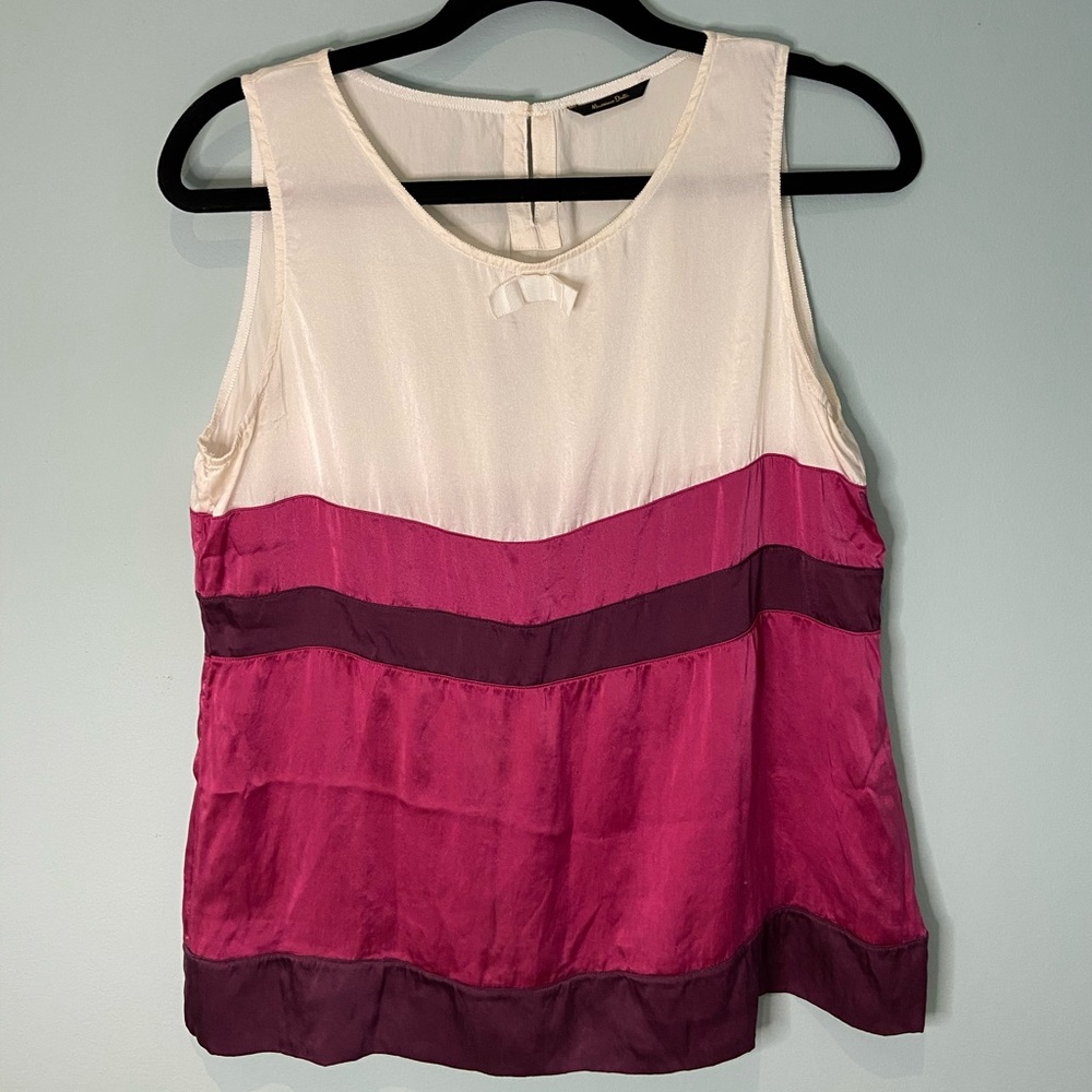 Massimo Dutti Silk White and Fuschia Blouse, L